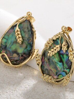 Pendant Charms 18K Gold Plated Brass Abalone Shell Baroque Pearl Leaf